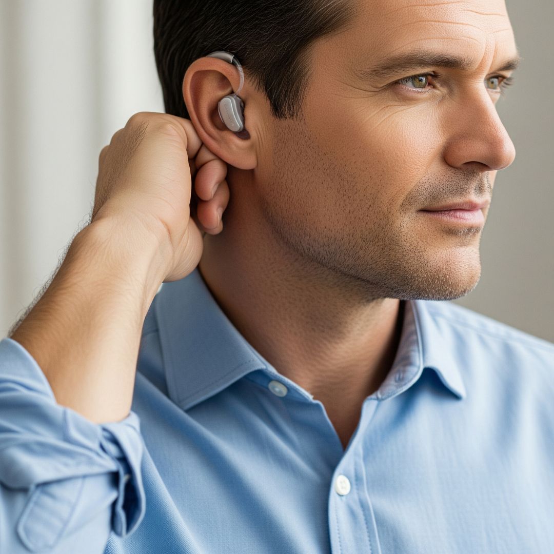 Person listening comfortably in varied environments, illustrating volume adjustment.
