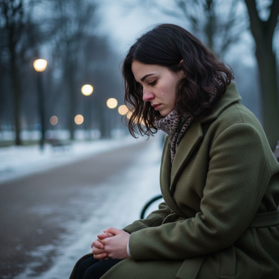 woman sitting alone at a park